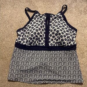 Lands' End Navy and White Geometric Tankini Top